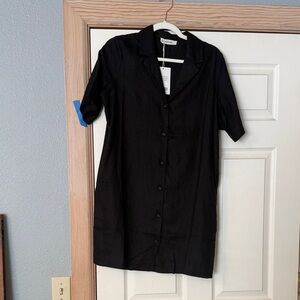 New overland button up linen shirt dress